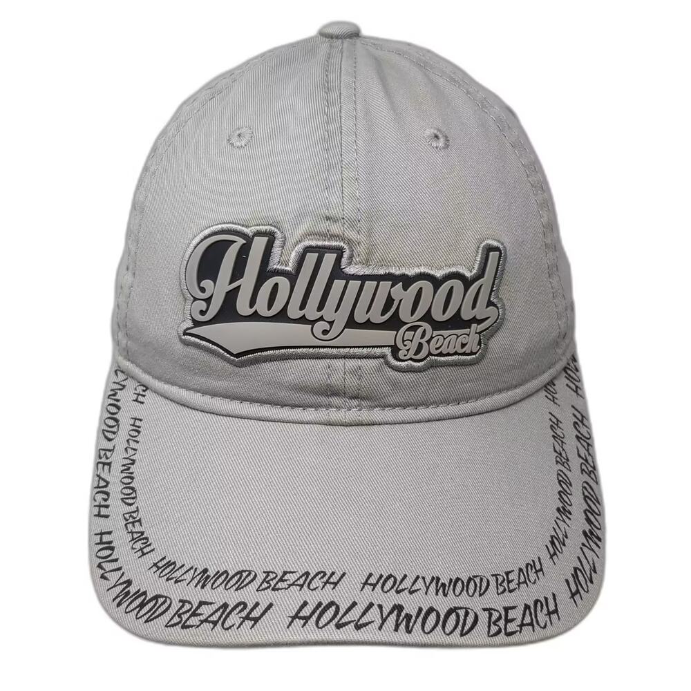 Essencial Hollywood Beach Gray Black Baseball Cap Hat OS Strapback Embroidered